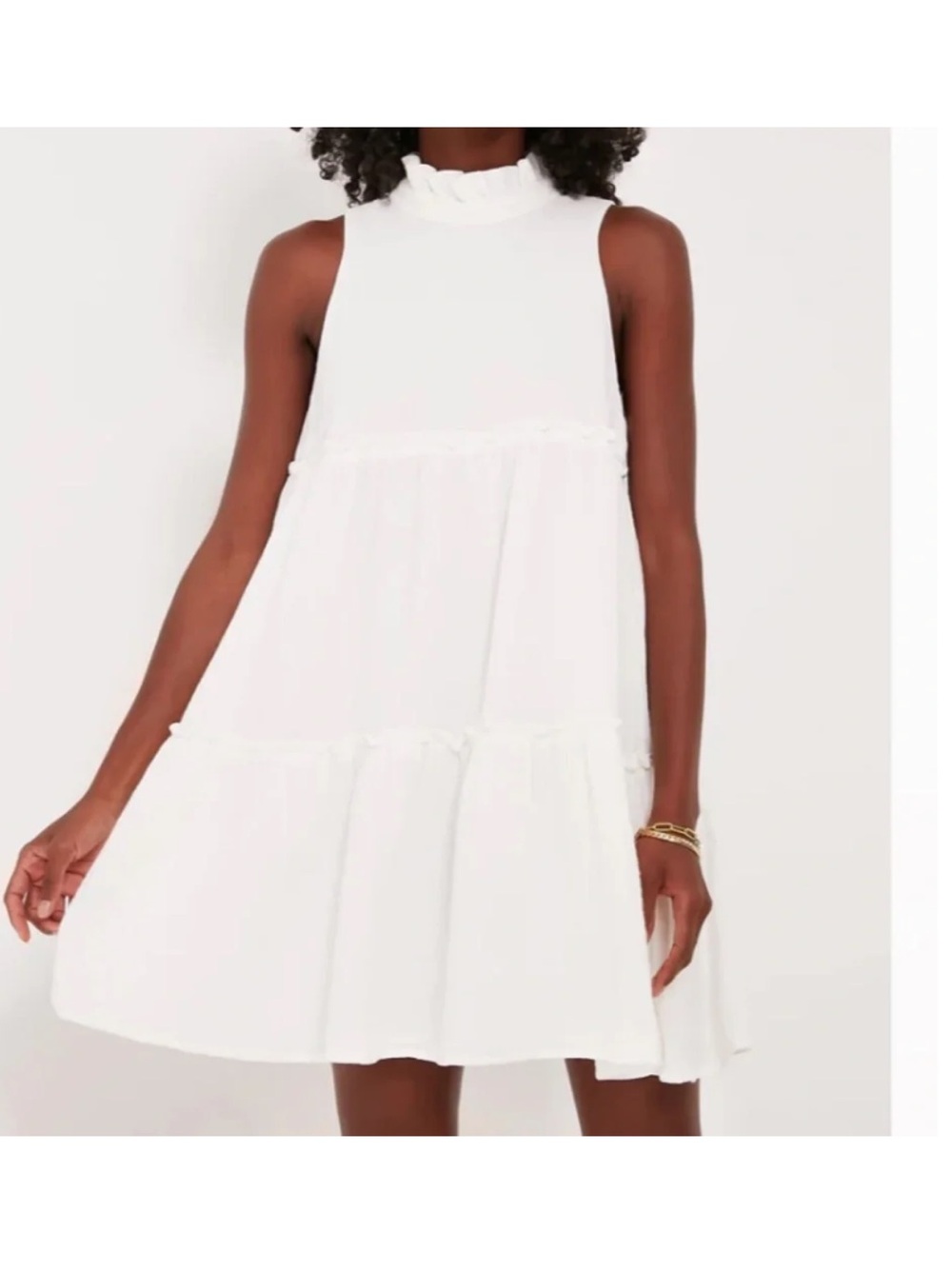 Pomander Place Gauzy Cotton Tiered Mini Dress Size Large White